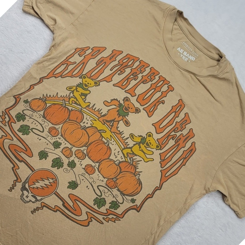 American Eagle Grateful Dead Halloween Dancing Bears Pumpkin Tan T-Shirt XXS